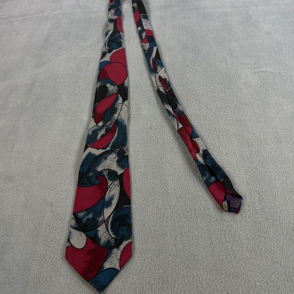 John Blair Mens Silk Necktie Abstract Swirl Geometric Red Navy Blue Grey Tie